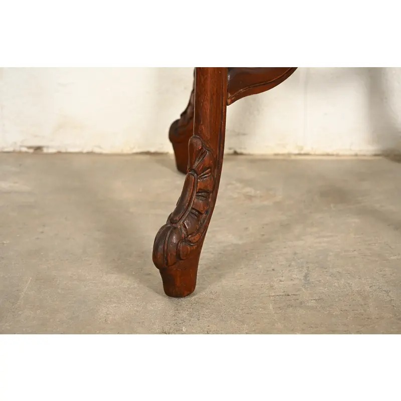 Romweber Style French Provincial Louis XV Carved Walnut and Satinwood Inlaid Marquetry Side Table, Circa 1930s - Image 12