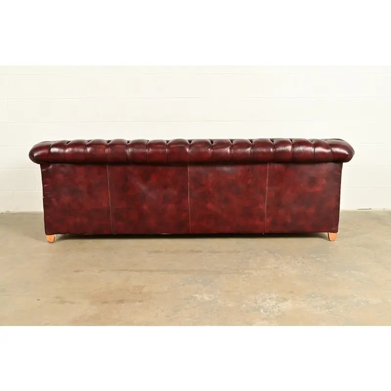 Hancock & Moore Style English Oxblood Tufted Leather Chesterfield Sofa | Circa 1980s - Image 13