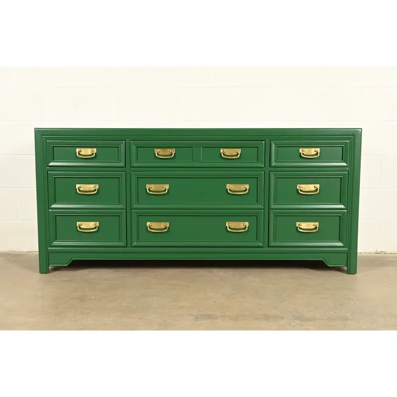 Thomasville Mid-Century Hollywood Regency Green Lacquered Dresser or Credenza | Newly Refinished