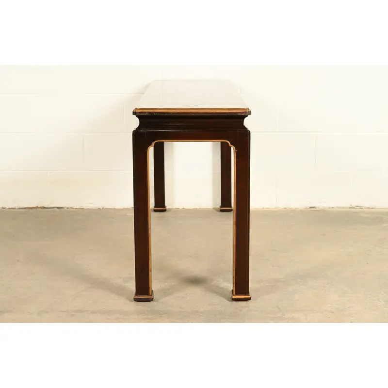 Henredon Hollywood Regency Chinoiserie Mahogany Hand-Painted Console Table With Bird Motif | Circa 1980s - Image 14