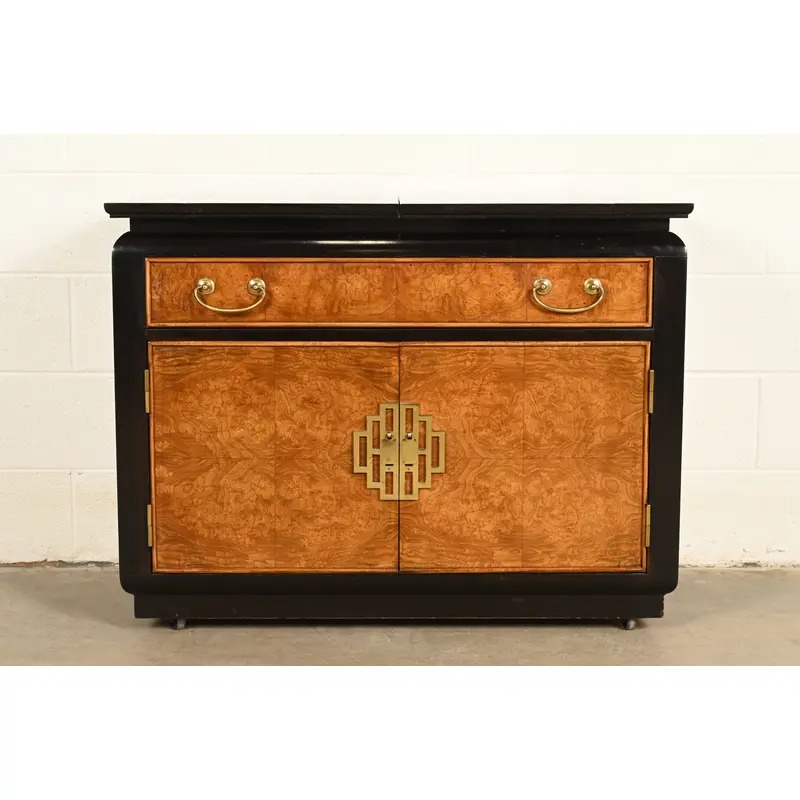 Raymond Sobota for Century Furniture Hollywood Regency Chinoiserie Flip-Top Buffet Server or Bar Cart | Circa 1970s