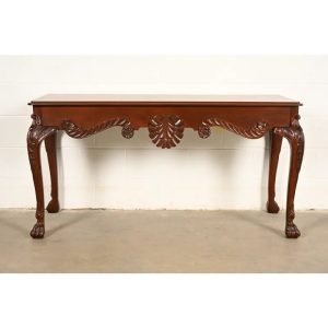 Baker Furniture Georgian Carved Mahogany Console or Sofa Table, Newly Refinished
