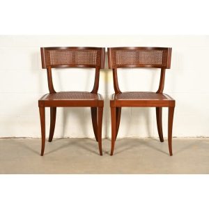 Michael Taylor for Baker Furniture Klismos Cherry Wood and Cane Side Chairs or Dining Chairs, Newly Refinished