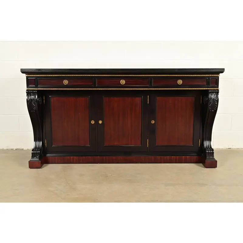 Ralph Lauren French Empire Carved Mahogany Marble Top Sideboard or Bar Cabinet