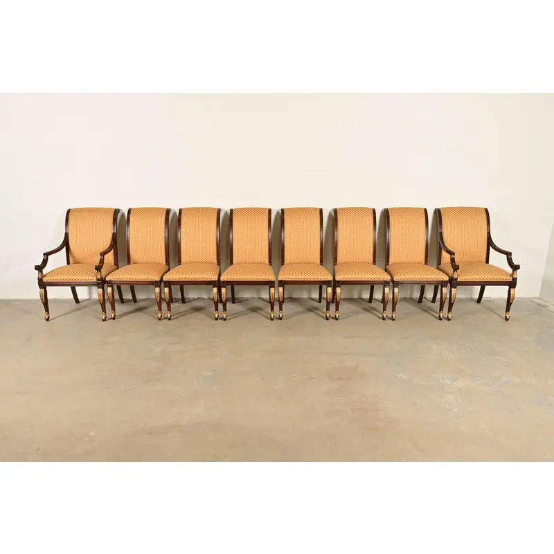Baker Furniture Style Regency Carved Mahogany and Gold Gilt Dining Chairs, Set of Eight - Image 2