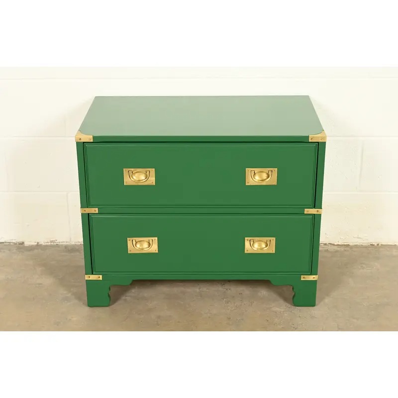 Drexel Heritage Mid-Century Hollywood Regency Campaign Green Lacquered Nightstand | Circa 1970s - Image 2