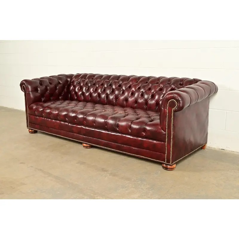 Hancock & Moore Style English Oxblood Tufted Leather Chesterfield Sofa | Circa 1980s - Image 2