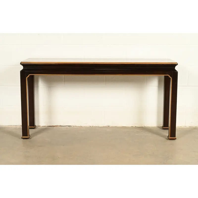 Henredon Hollywood Regency Chinoiserie Mahogany Hand-Painted Console Table With Bird Motif | Circa 1980s - Image 2