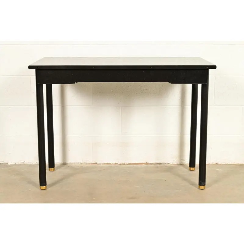John Widdicomb Mid-Century Modern Hollywood Regency Black Lacquer and Brass Console Table, Newly Refinished - Image 2