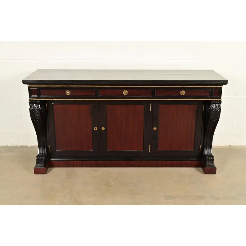 Ralph Lauren French Empire Carved Mahogany Marble Top Sideboard or Bar Cabinet - Image 2
