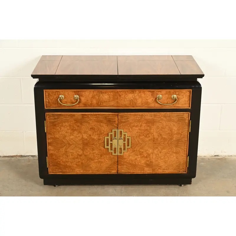 Raymond Sobota for Century Furniture Hollywood Regency Chinoiserie Flip-Top Buffet Server or Bar Cart | Circa 1970s - Image 2
