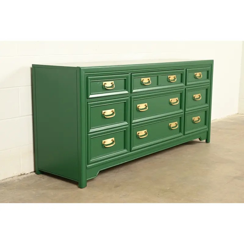 Thomasville Mid-Century Hollywood Regency Green Lacquered Dresser or Credenza | Newly Refinished - Image 2