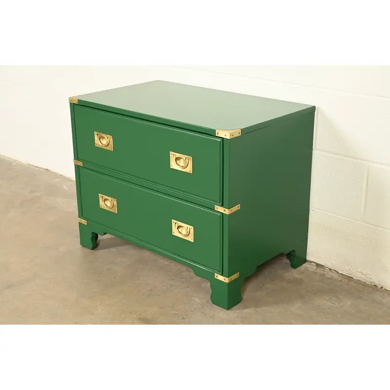 Drexel Heritage Mid-Century Hollywood Regency Campaign Green Lacquered Nightstand | Circa 1970s - Image 3