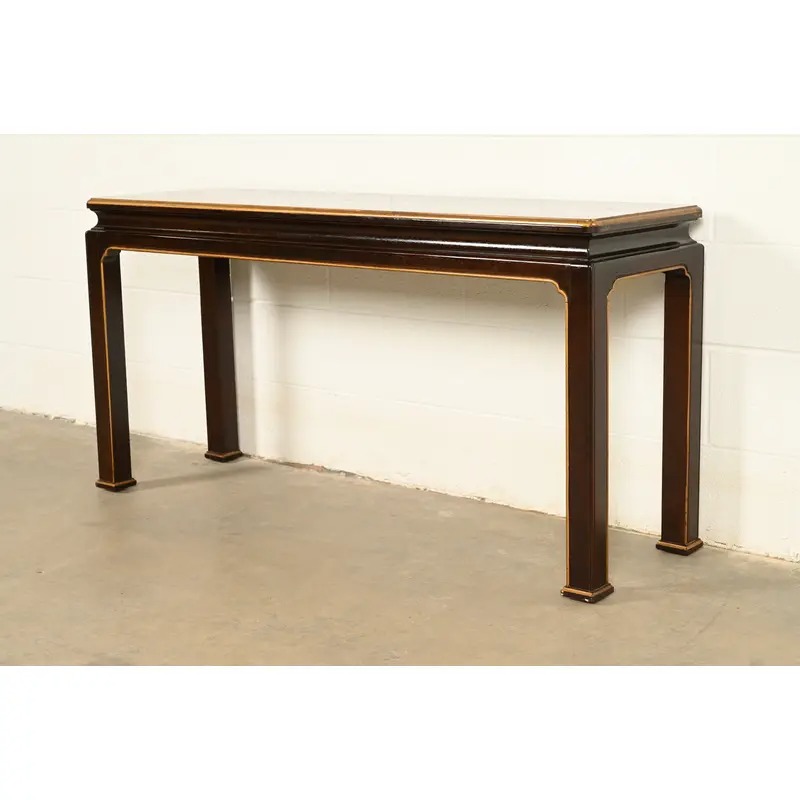 Henredon Hollywood Regency Chinoiserie Mahogany Hand-Painted Console Table With Bird Motif | Circa 1980s - Image 3