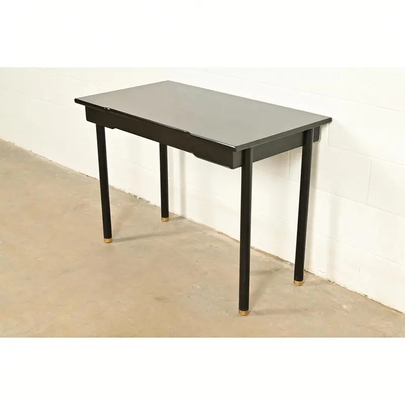 John Widdicomb Mid-Century Modern Hollywood Regency Black Lacquer and Brass Console Table, Newly Refinished - Image 3