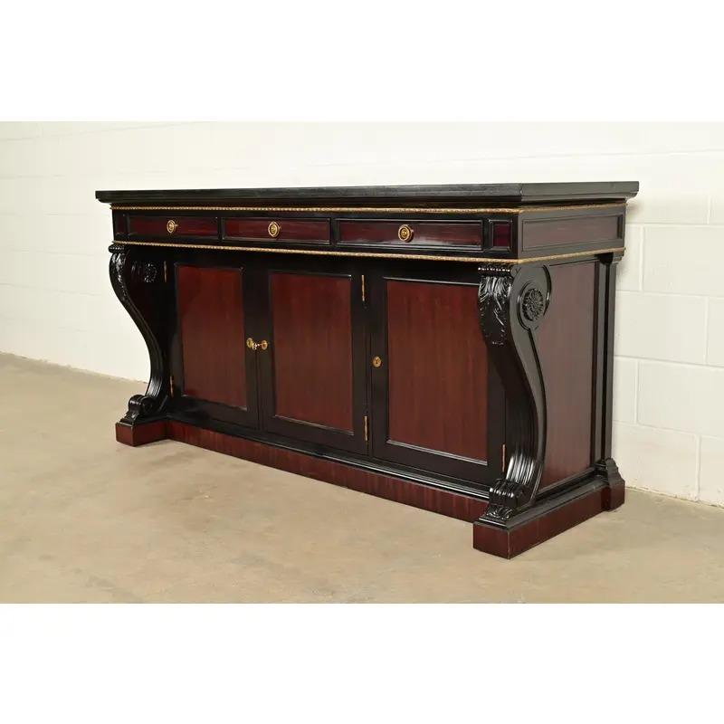 Ralph Lauren French Empire Carved Mahogany Marble Top Sideboard or Bar Cabinet - Image 3