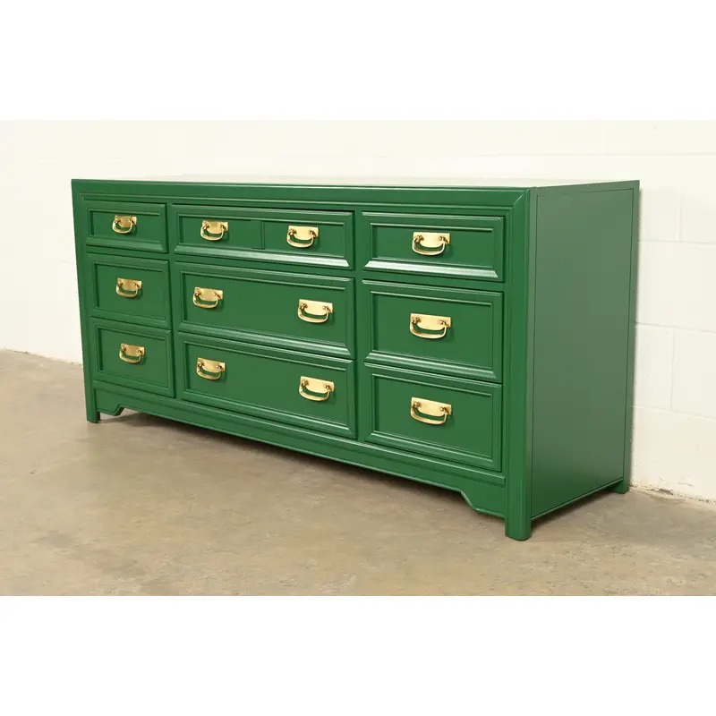 Thomasville Mid-Century Hollywood Regency Green Lacquered Dresser or Credenza | Newly Refinished - Image 3