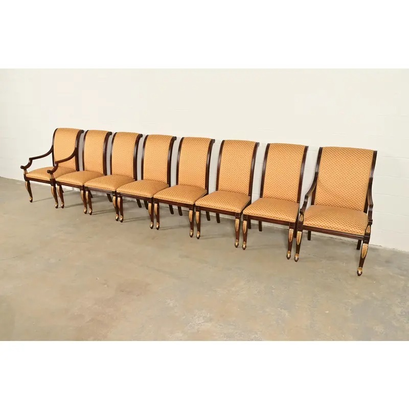 Baker Furniture Style Regency Carved Mahogany and Gold Gilt Dining Chairs, Set of Eight - Image 4