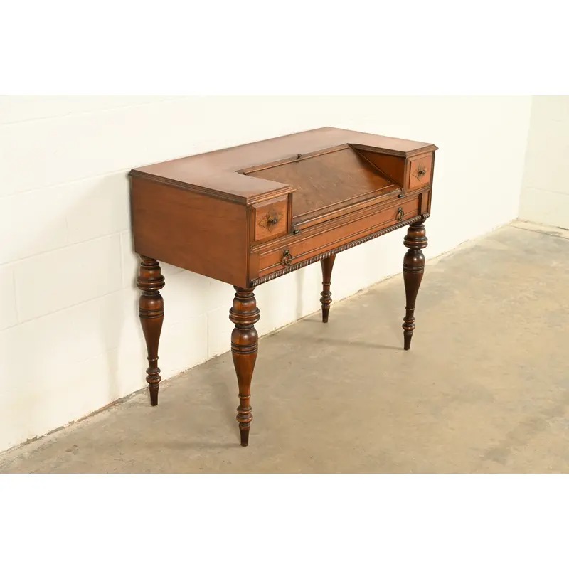 Grand Rapids Chair Co. Antique Victorian Carved Walnut Slant Front Writing Desk, Circa 1930s - Image 4