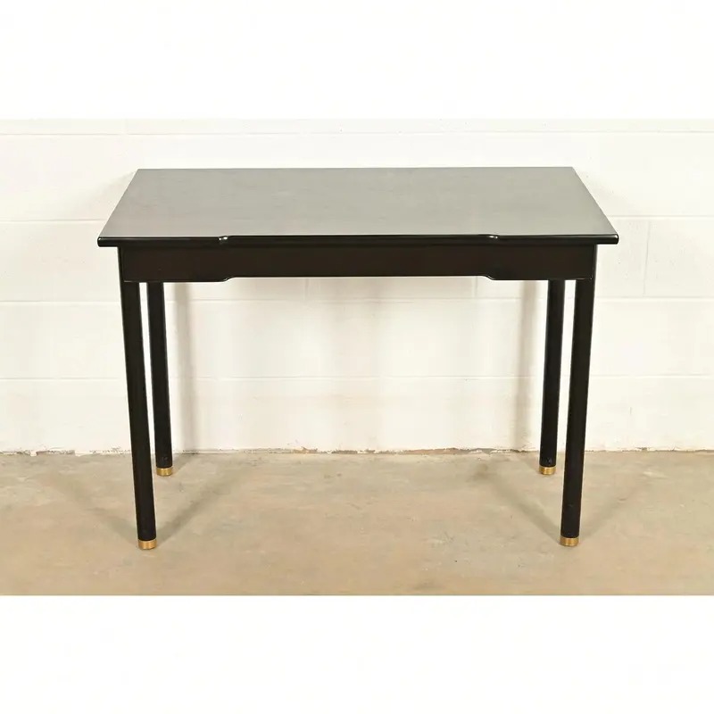 John Widdicomb Mid-Century Modern Hollywood Regency Black Lacquer and Brass Console Table, Newly Refinished - Image 4