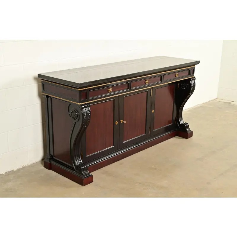 Ralph Lauren French Empire Carved Mahogany Marble Top Sideboard or Bar Cabinet - Image 4