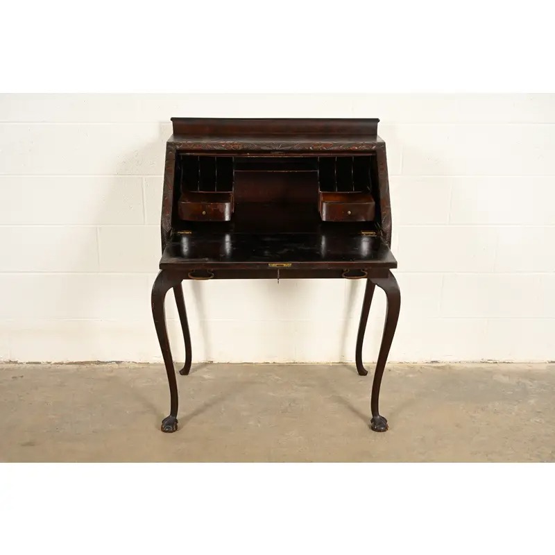 Berkey & Gay Style Antique Queen Anne Mahogany Slant Front Secretary Desk, Circa 1900 - Image 5