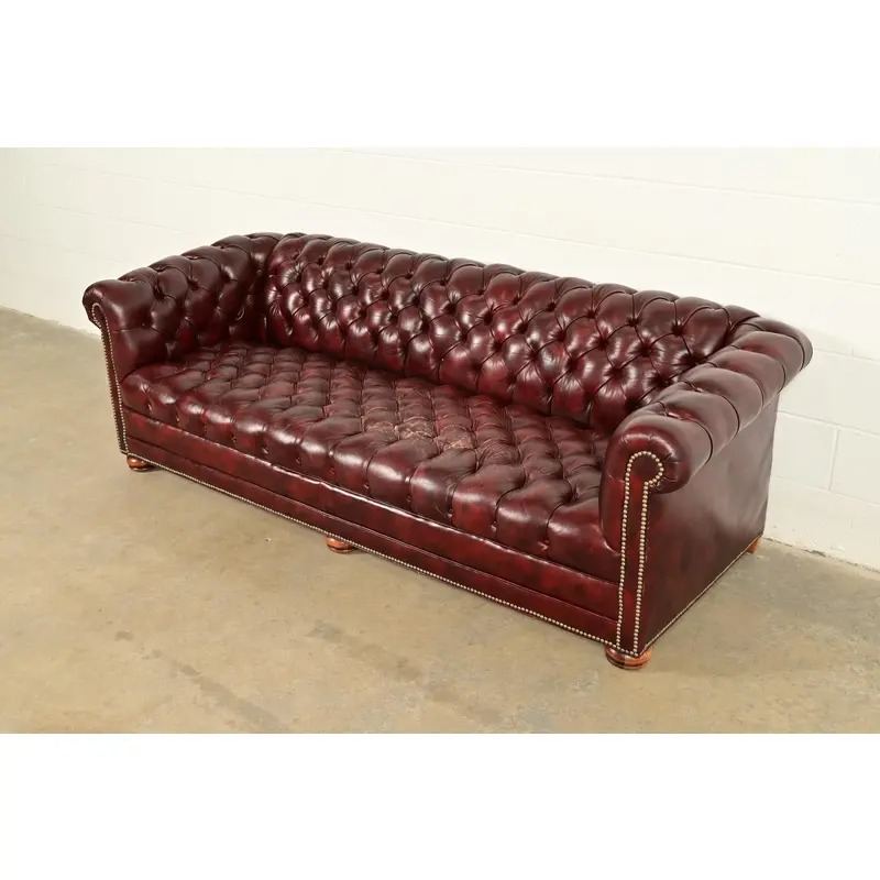 Hancock & Moore Style English Oxblood Tufted Leather Chesterfield Sofa | Circa 1980s - Image 5