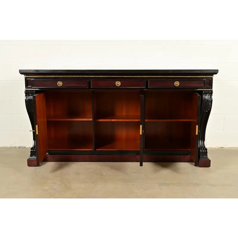 Ralph Lauren French Empire Carved Mahogany Marble Top Sideboard or Bar Cabinet - Image 5