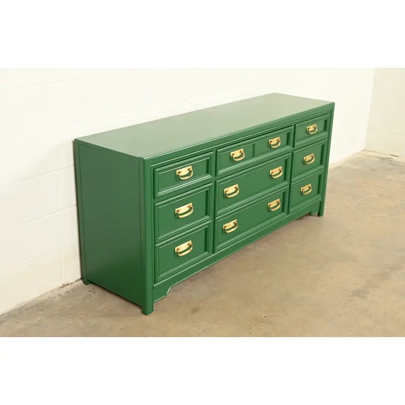 Thomasville Mid-Century Hollywood Regency Green Lacquered Dresser or Credenza | Newly Refinished - Image 5