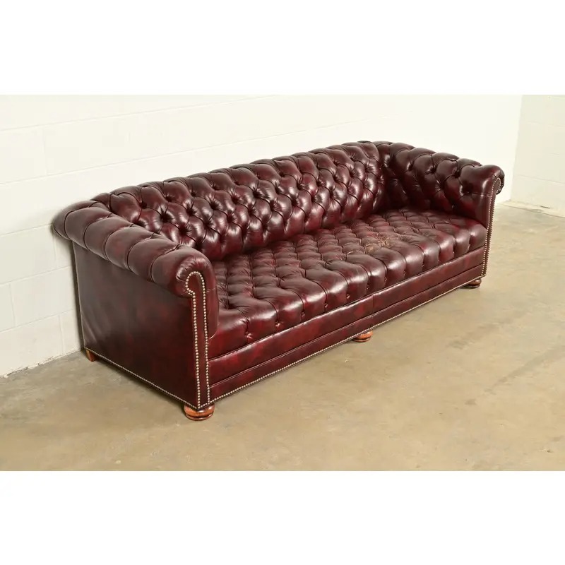 Hancock & Moore Style English Oxblood Tufted Leather Chesterfield Sofa | Circa 1980s - Image 6