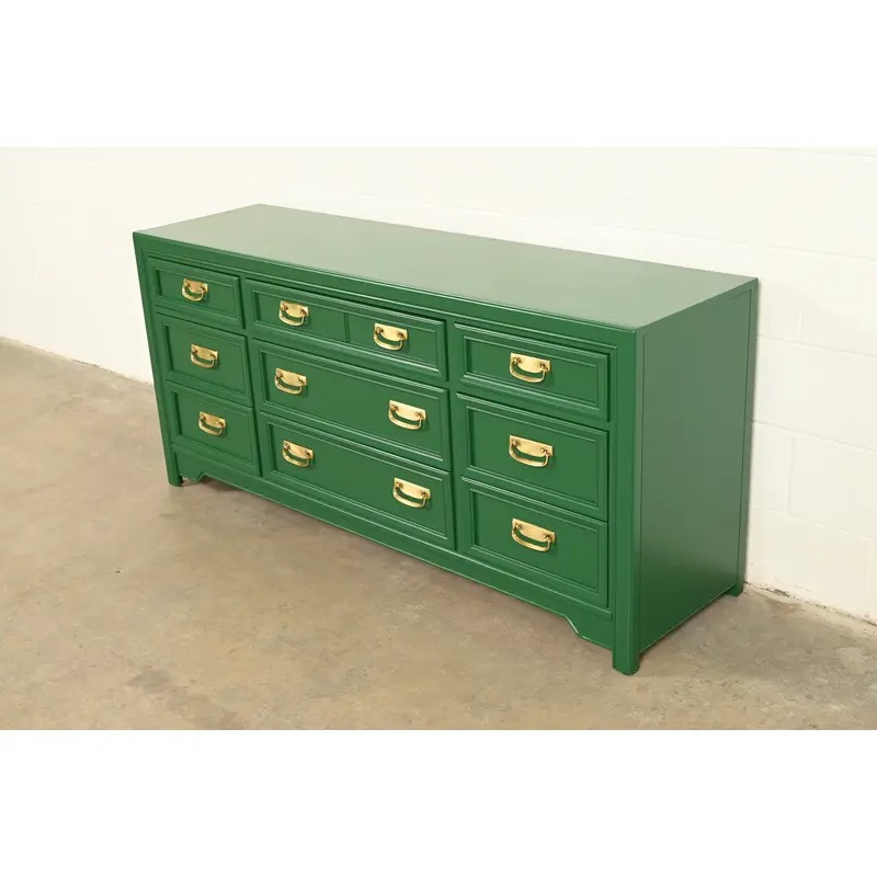 Thomasville Mid-Century Hollywood Regency Green Lacquered Dresser or Credenza | Newly Refinished - Image 6
