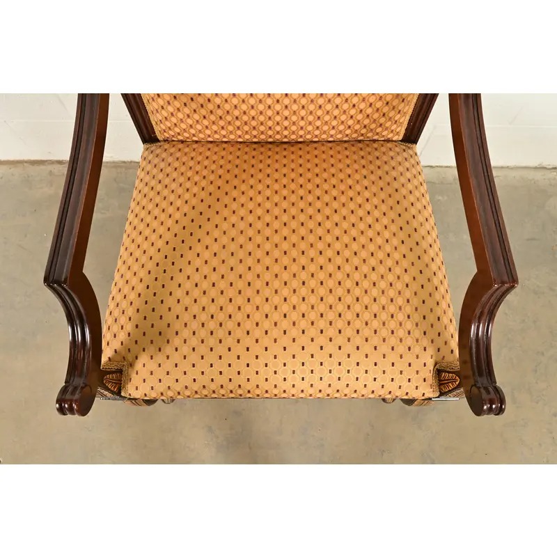 Baker Furniture Style Regency Carved Mahogany and Gold Gilt Dining Chairs, Set of Eight - Image 7