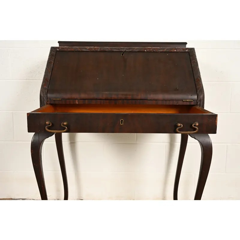 Berkey & Gay Style Antique Queen Anne Mahogany Slant Front Secretary Desk, Circa 1900 - Image 7