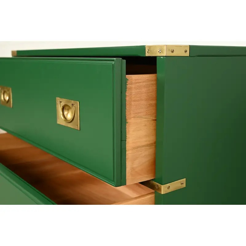 Drexel Heritage Mid-Century Hollywood Regency Campaign Green Lacquered Nightstand | Circa 1970s - Image 7