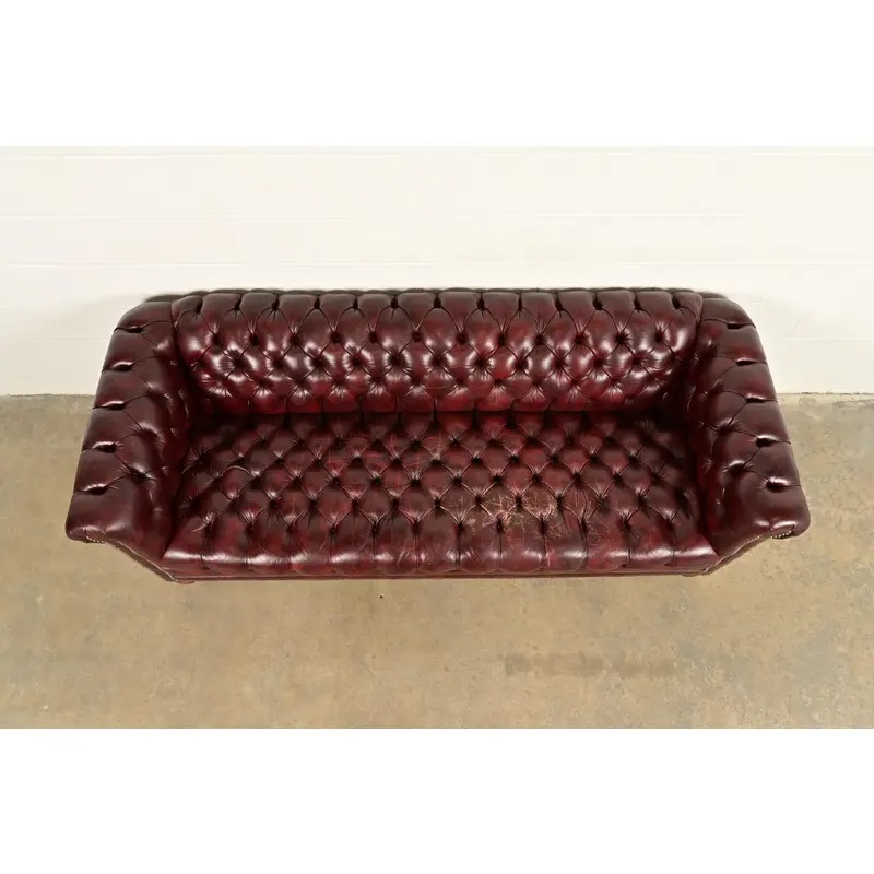 Hancock & Moore Style English Oxblood Tufted Leather Chesterfield Sofa | Circa 1980s - Image 7