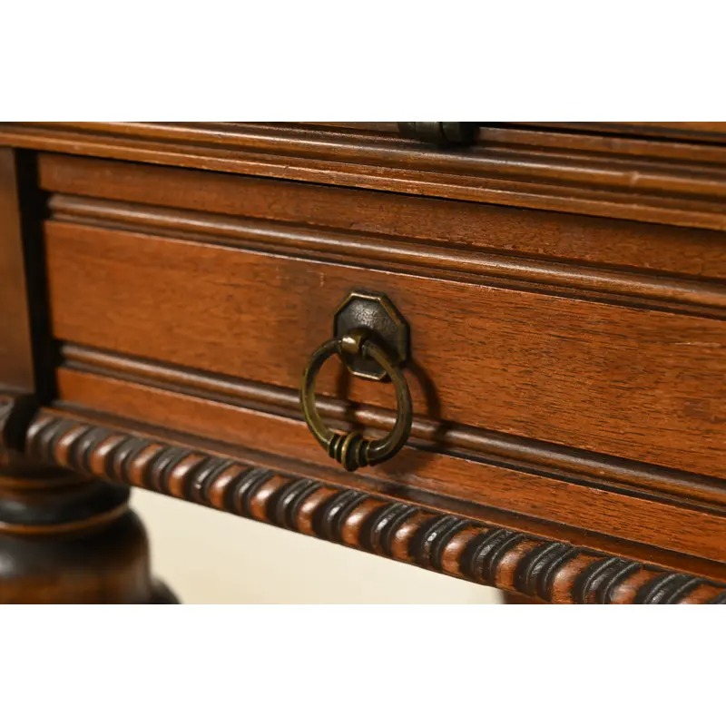 Grand Rapids Chair Co. Antique Victorian Carved Walnut Slant Front Writing Desk, Circa 1930s - Image 8