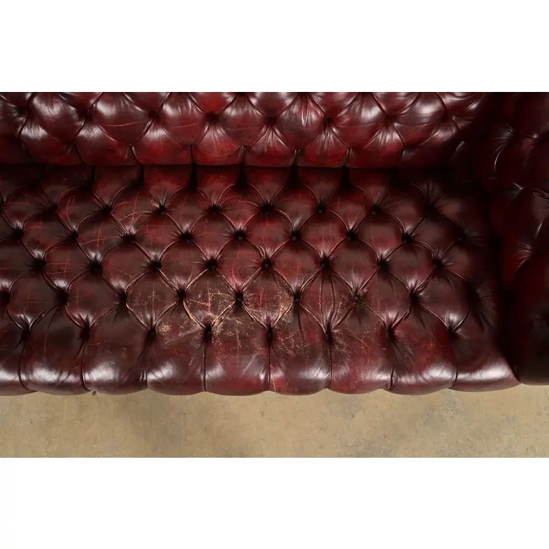 Hancock & Moore Style English Oxblood Tufted Leather Chesterfield Sofa | Circa 1980s - Image 8