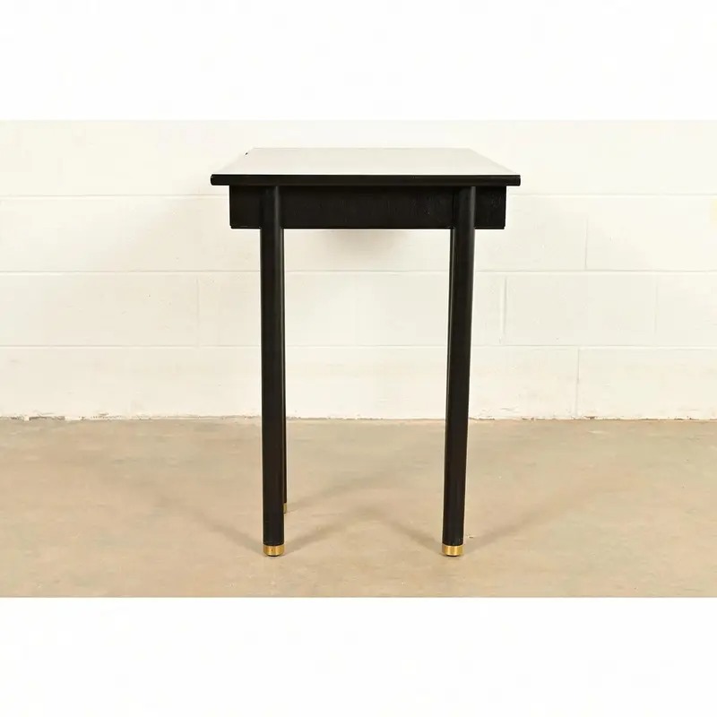 John Widdicomb Mid-Century Modern Hollywood Regency Black Lacquer and Brass Console Table, Newly Refinished - Image 8