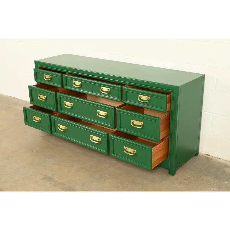 Thomasville Mid-Century Hollywood Regency Green Lacquered Dresser or Credenza | Newly Refinished - Image 8