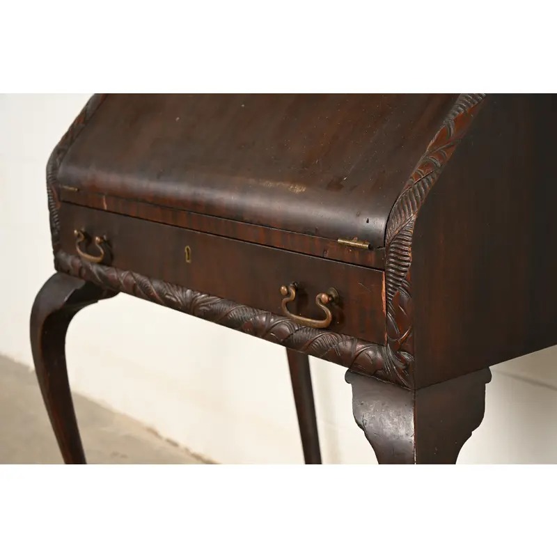 Berkey & Gay Style Antique Queen Anne Mahogany Slant Front Secretary Desk, Circa 1900 - Image 9