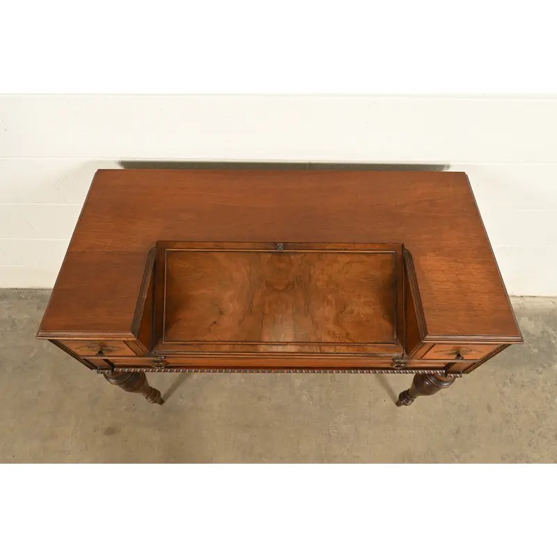 Grand Rapids Chair Co. Antique Victorian Carved Walnut Slant Front Writing Desk, Circa 1930s - Image 9