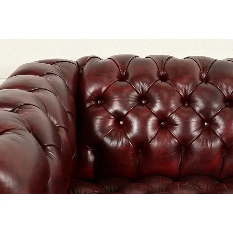 Hancock & Moore Style English Oxblood Tufted Leather Chesterfield Sofa | Circa 1980s - Image 9