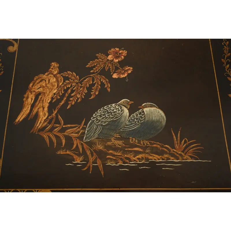 Henredon Hollywood Regency Chinoiserie Mahogany Hand-Painted Console Table With Bird Motif | Circa 1980s - Image 9