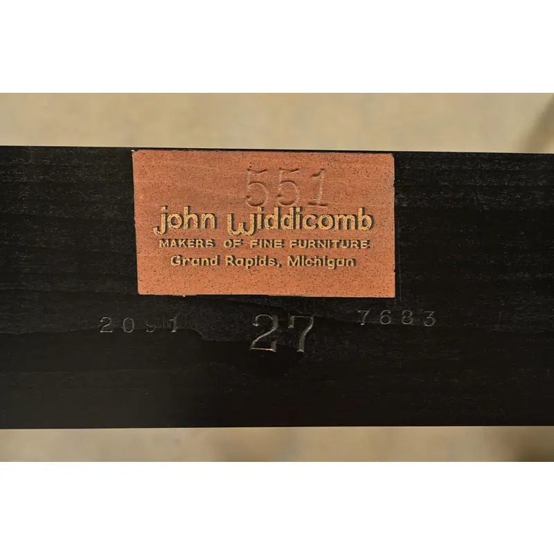 John Widdicomb Mid-Century Modern Hollywood Regency Black Lacquer and Brass Console Table, Newly Refinished - Image 9