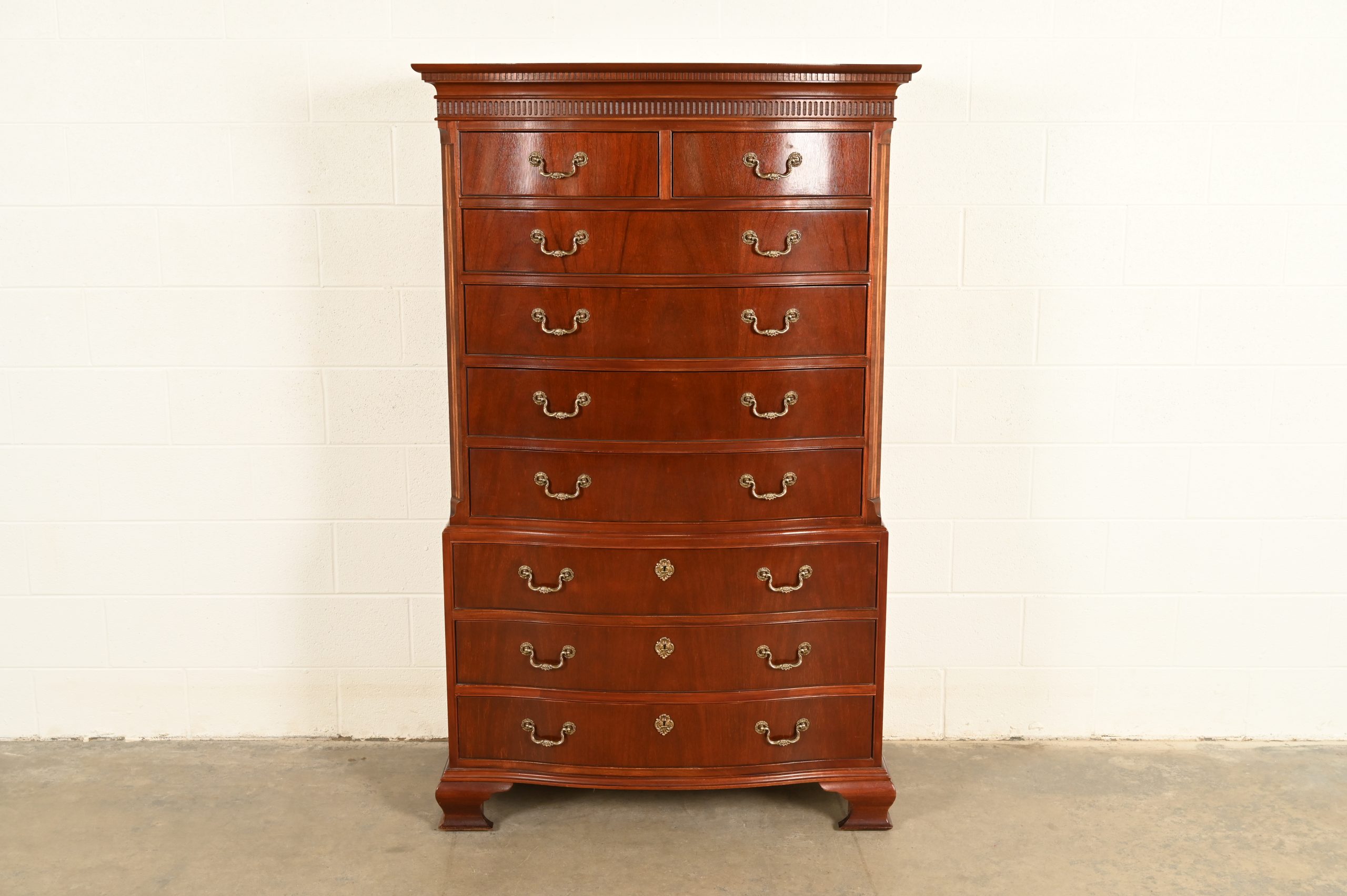 Baker Furniture Georgian Carved Mahogany Nine-Drawer Highboy Dresser, Circa 1980s - Image 2