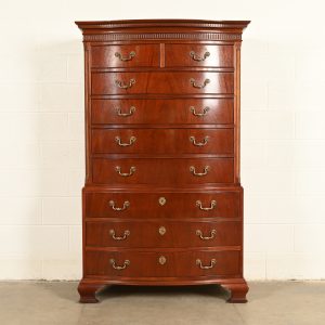 Baker Furniture Georgian Carved Mahogany Nine-Drawer Highboy Dresser, Circa 1980s
