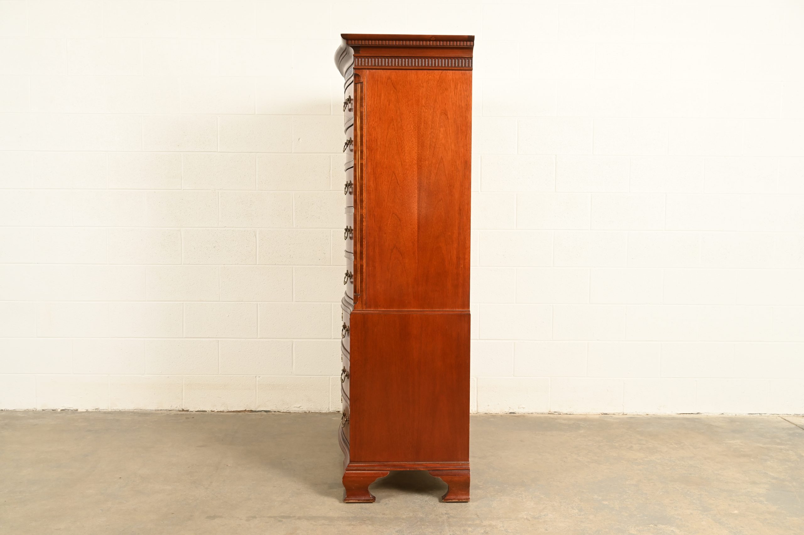 Baker Furniture Georgian Carved Mahogany Nine-Drawer Highboy Dresser, Circa 1980s - Image 12