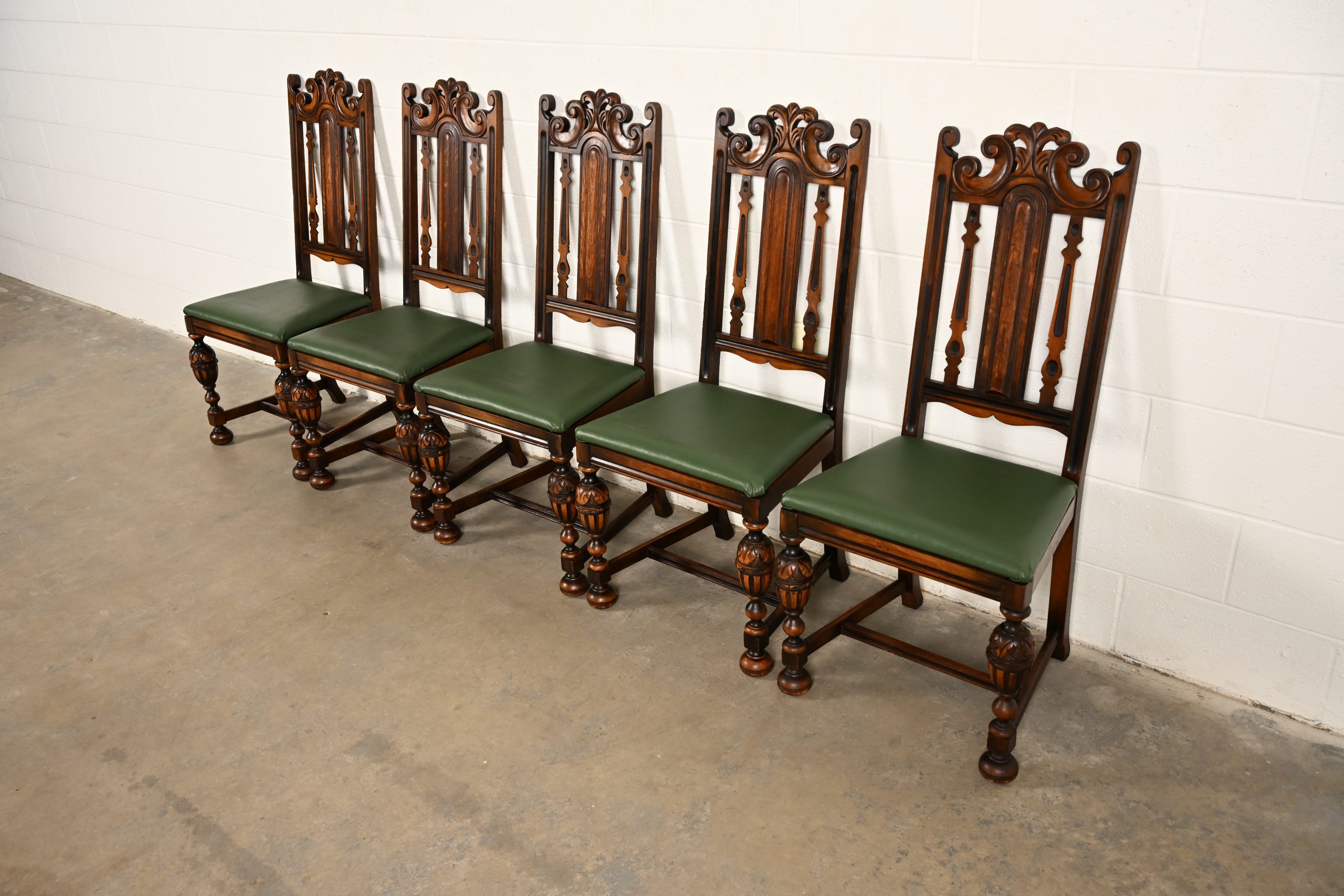 Berkey & Gay Antique English Jacobean Carved Walnut Side Chairs or Dining Chairs, Pair - Image 15