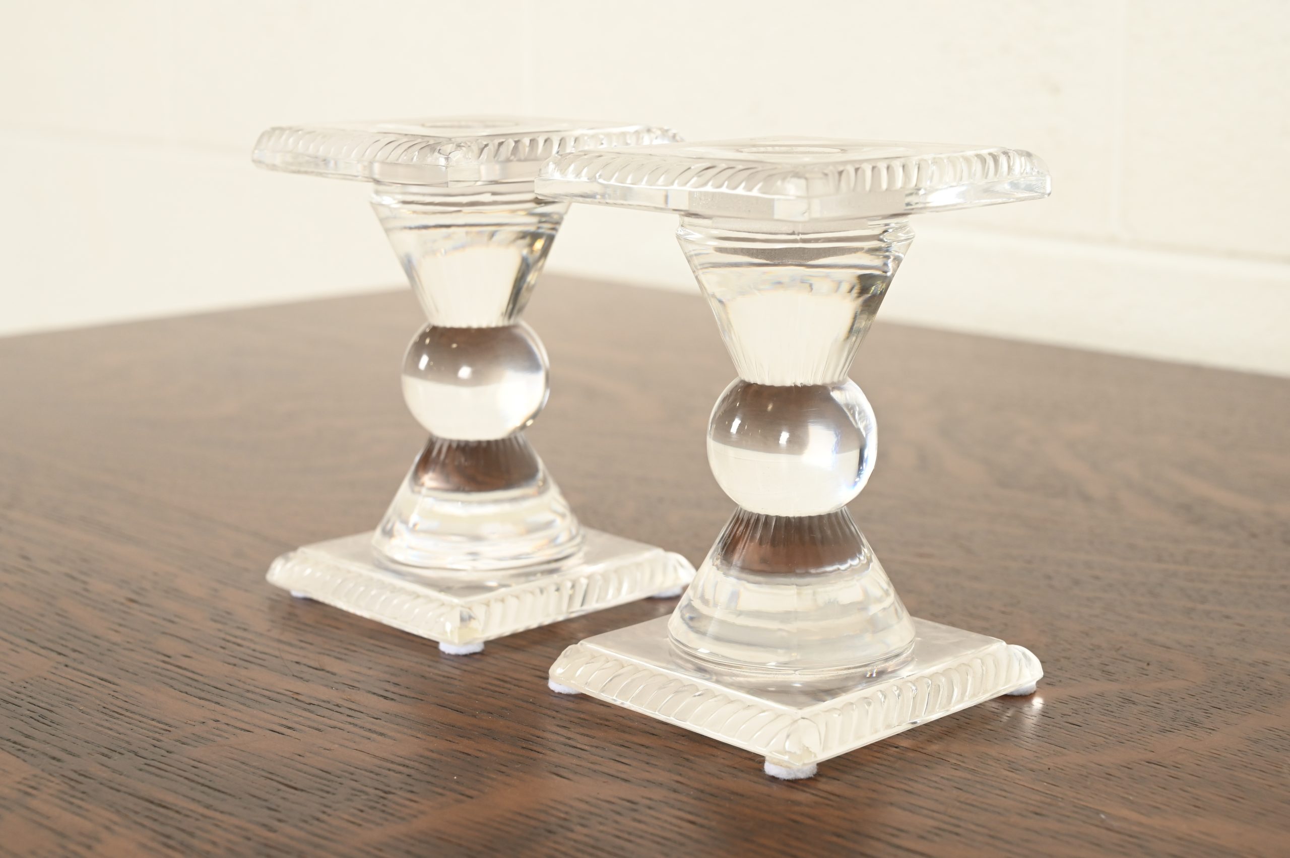 Lalique "Sophie" Art Deco Crystal Candlesticks, Pair