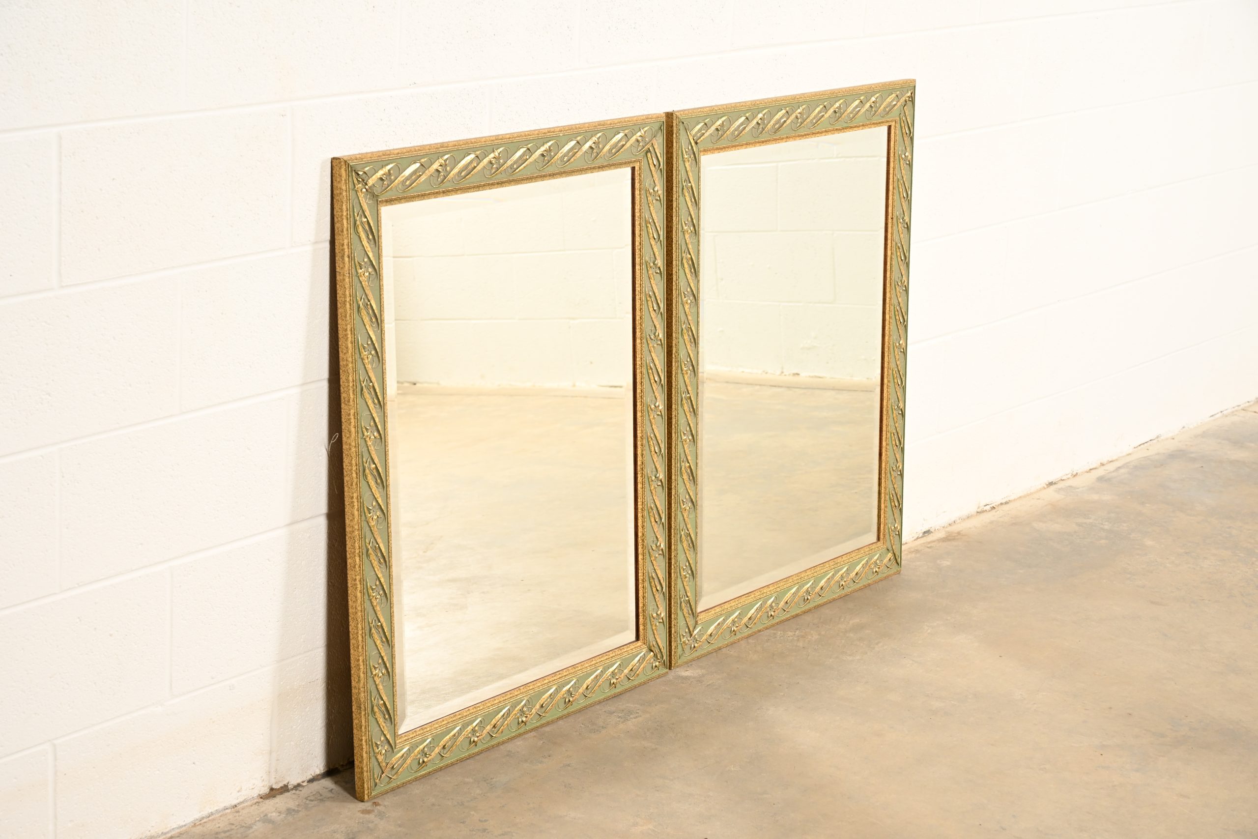 John Widdicomb Style Italian Regency Louis XVI Carved Painted and Gold Gilt Wall Mirror - Image 11